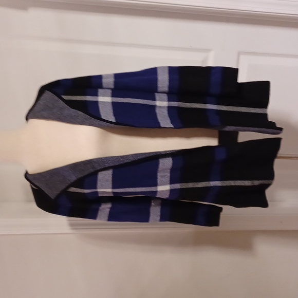 Anne Klein purple window pane side hem slit split open cardigan cotton acrylic S - Picture 4 of 16